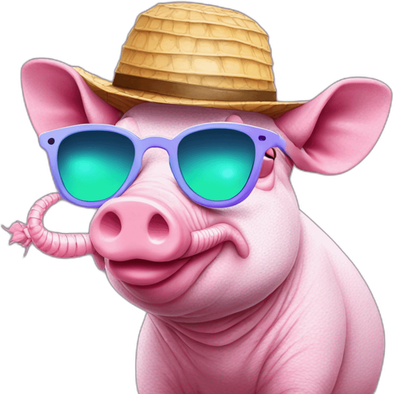 Vaporwave pig armadillo cow centipede insect wearing hat and sunglasses emoji