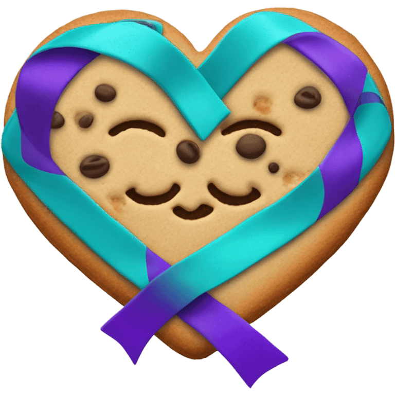 Cookie heart with purple teal awareness ribbon loop emoji