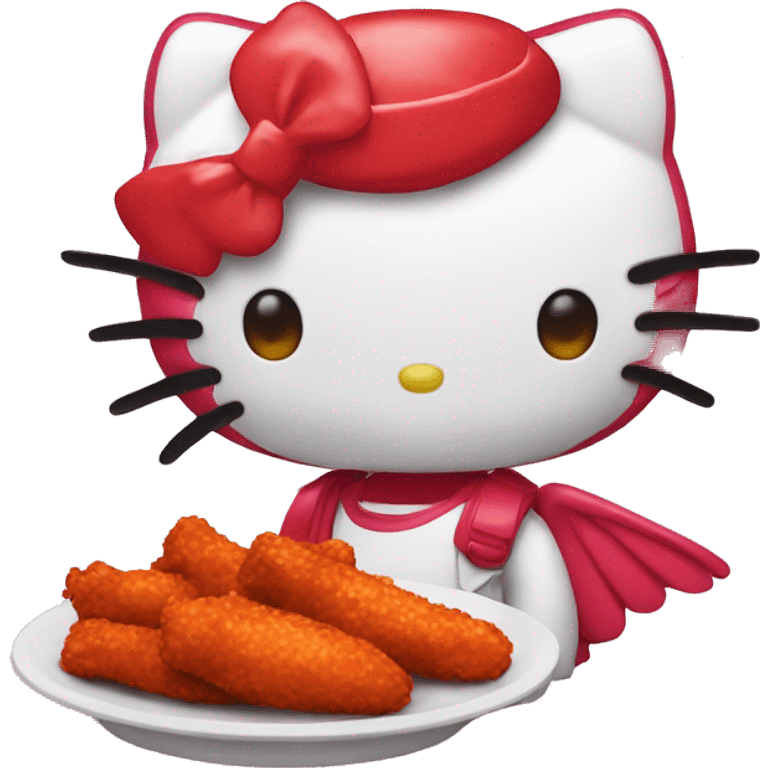 hello kitty eating hot wings emoji