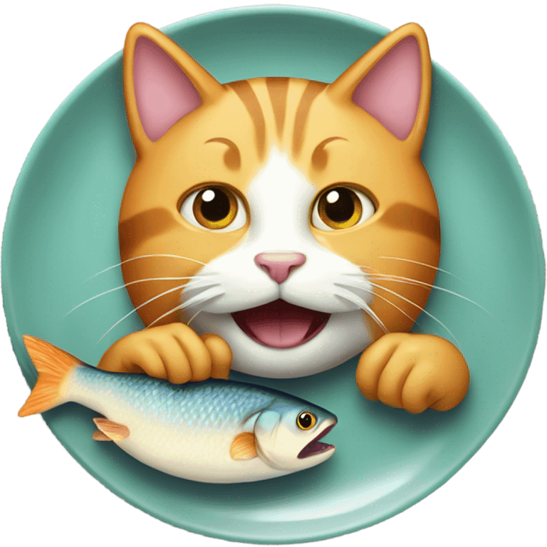 Cat eating a fish on a plate emoji