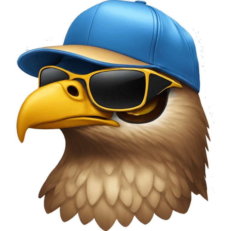 Hawk Wearing a trucker hat and sunglasses emoji