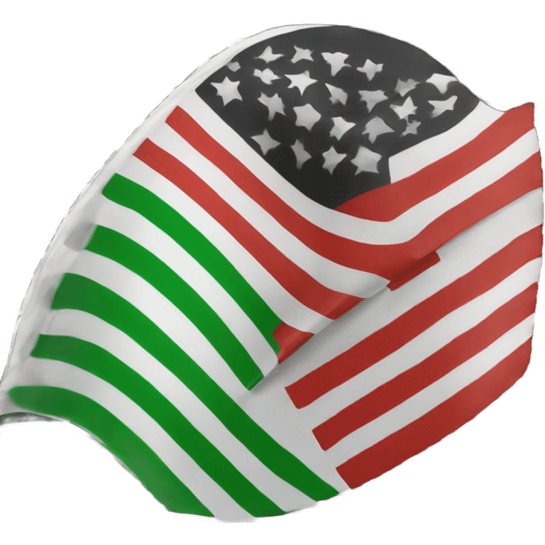 Create a flag design with three horizontal stripes. The top stripe is green, the middle stripe is white, and the bottom stripe is black. In the middle white stripe, include three red five-pointed stars evenly spaced. emoji