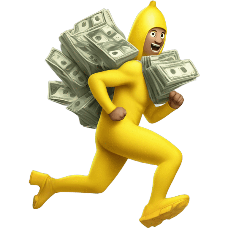 Banana suit running with bags of money  emoji