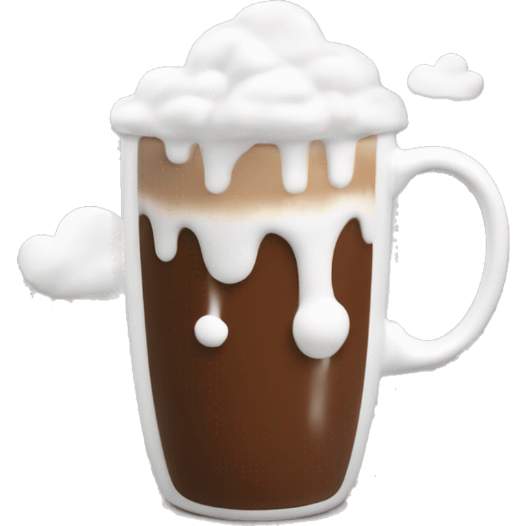 “A white ceramic mug filled with hot chocolate, topped with whipped cream and small clouds of steam rising.” emoji