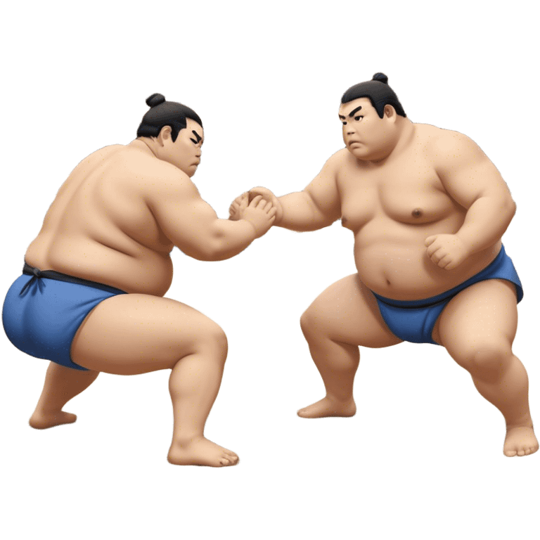 Sumo Wrestling – Cinematic Realistic Sumo Wrestling Scene, featuring a powerful sumo wrestler in traditional mawashi engaged in an intense bout on a sandy dohyo, muscles tensed and sweat glistening under dramatic arena lighting, capturing the raw energy and tradition of the sport. emoji