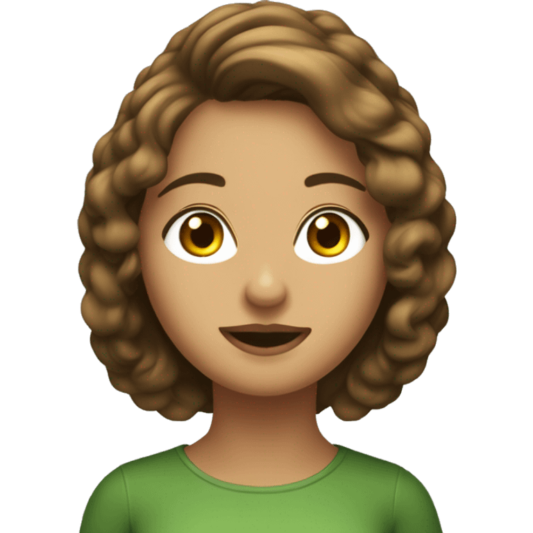 crea un avatar de una mujer de pelo castaño largo, un poco ondulado, ojos verdes y pecas  emoji