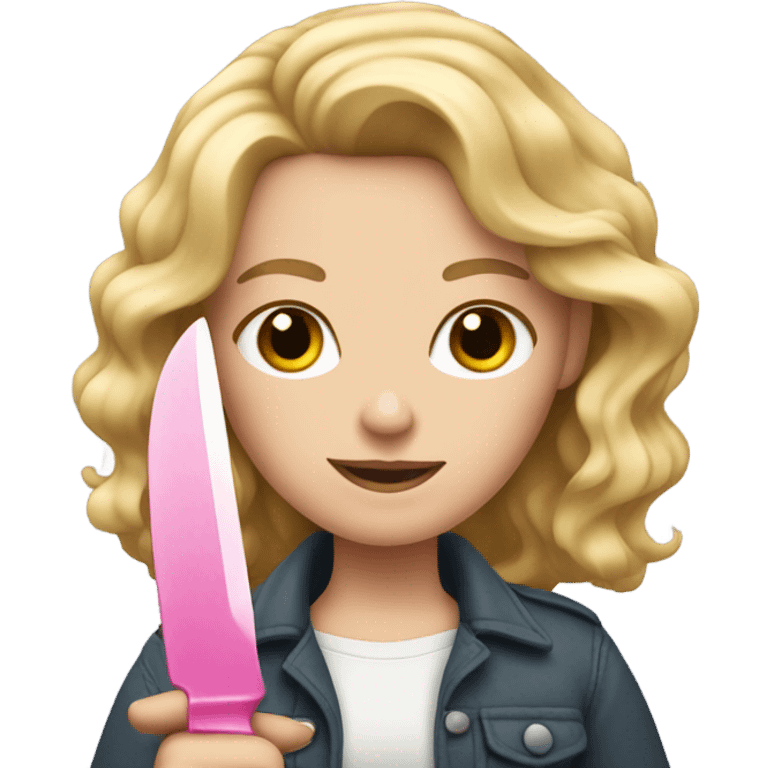 Blonde white girl with wavy hair holding a pink knife  emoji