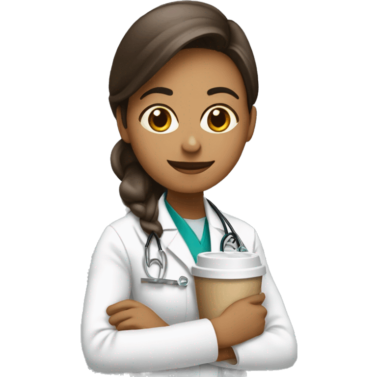 doctora de pelo largo con un café trabajando  emoji