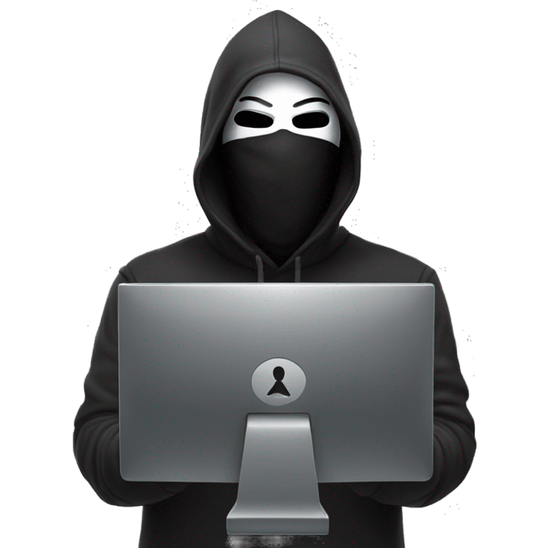 Computer hacker wearing  anonymous mask emoji