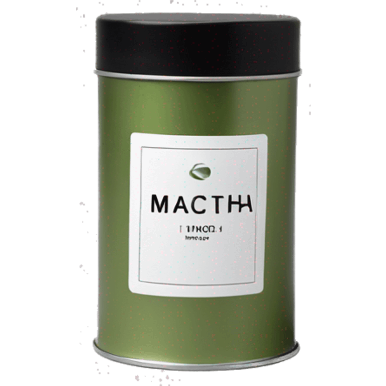 minimal matcha scented lit candle in small silver tin with realistic label emoji