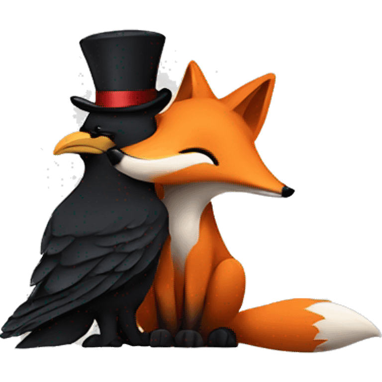 fox and a crow cuddling￼ emoji