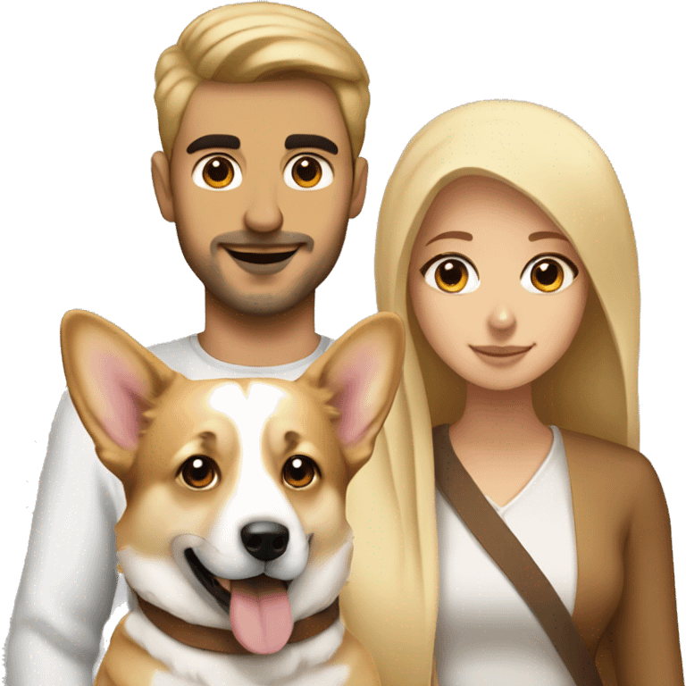 blonde girl, arab guy and corgi together emoji