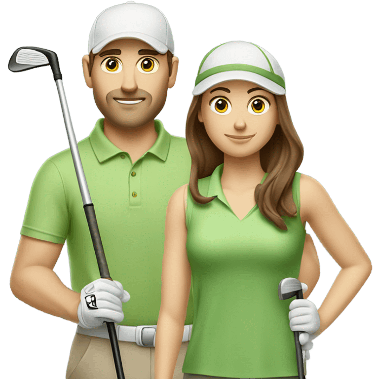 Husband and wife golfing team Caucasian both brown hair emoji