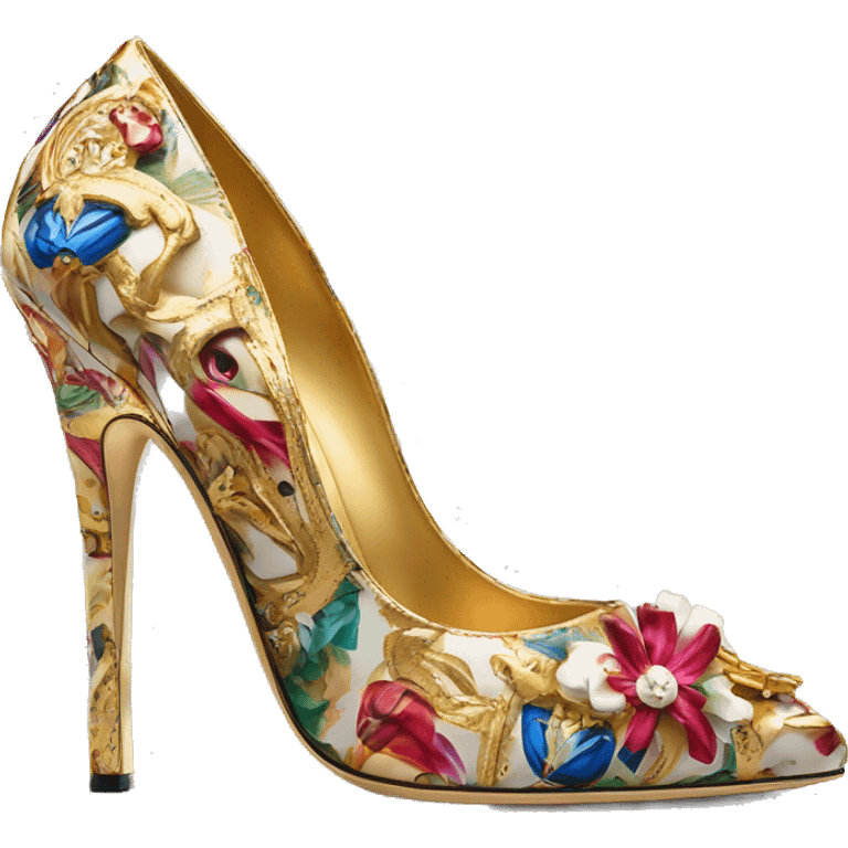 Dolce and Gabbana high heels with colourful print and golden detais  emoji