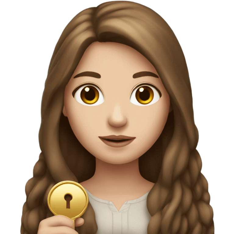 White Girl with brown long hair with gold key in hand emoji