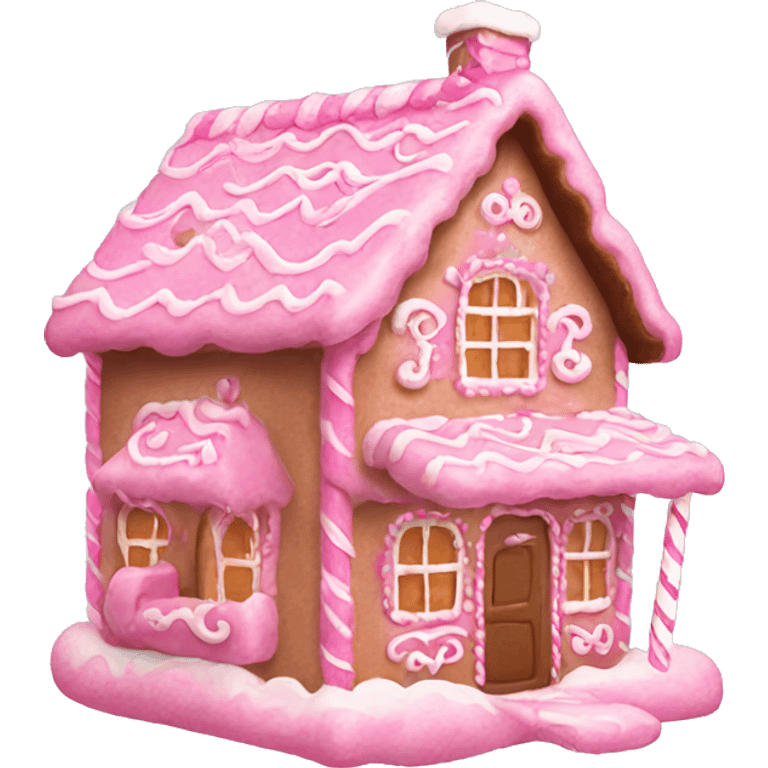 An aesthetic pink gingerbread house emoji