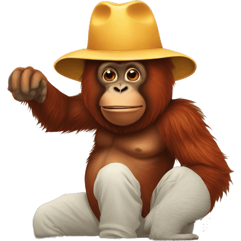 orangutan with hat and making 🤙🏽 sign emoji