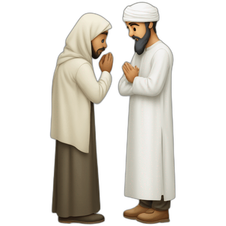 Sad Muslim confiding in an imam emoji