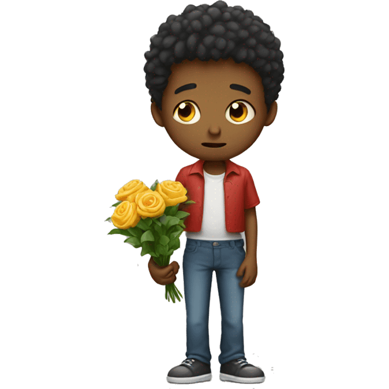 Sad boy giving flowers and gift emoji