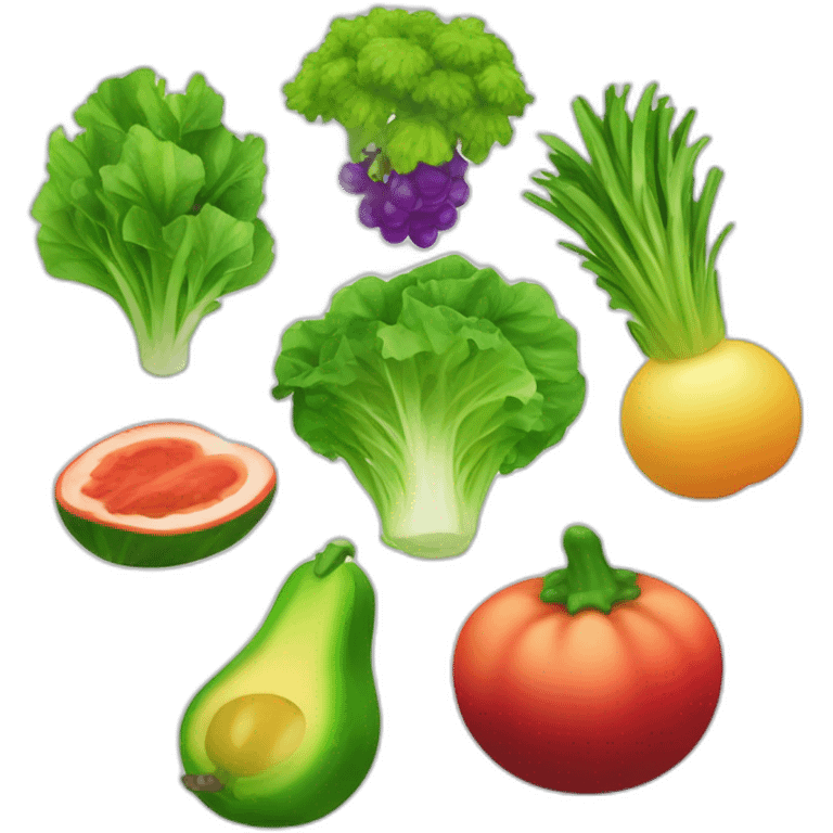 Green Salad Emoji 🥗 - "Transform into a vibrant, colorful mix of exotic fruits and vegetables, enhancing visual appeal and freshness. emoji