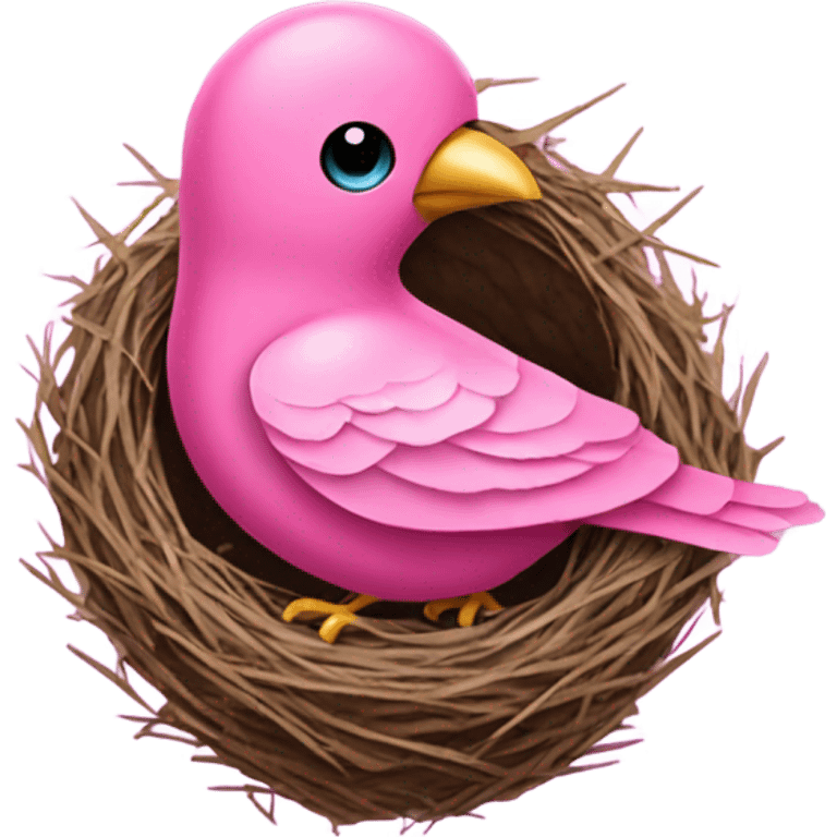 Pink sparkly bird sitting in birds nest  emoji