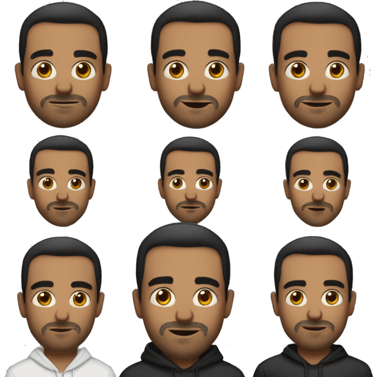 "Please create an emoji based on the following description: A young North African man with short black hair, a small mustache, and a three-day stubble beard. He is wearing a black hoodie, giving a tech-savvy or programmer look.  emoji