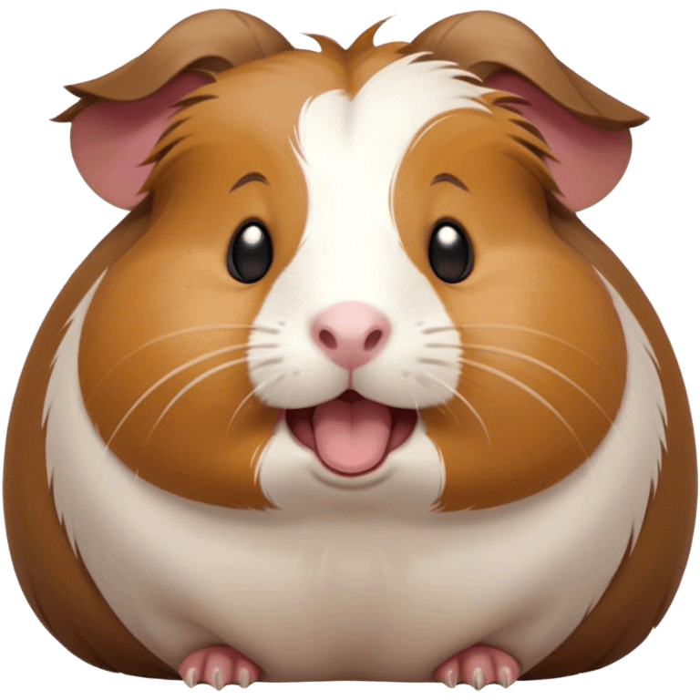 Cinematic Cute Yawning Brown and White Banded Guinea Pig Portrait Emoji, Head tilted slightly with a dramatic, wide-open yawn, revealing a soft, banded fur of brown and white with tiny, droopy ears, round dark eyes barely open in drowsy contentment, Simplified yet irresistibly adorable features, highly detailed, glowing with a soft, cozy glow, high shine, relaxed yet expressive, stylized with a touch of whimsy, bright and endearing, soft glowing outline, capturing the essence of a sleepy yet affectionate guinea pig, so drowsy it feels like it could stretch out of the screen and curl up for a nap! emoji