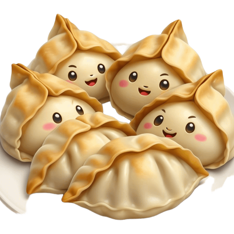 Gyoza Cinematic Realistic Gyoza Dish Emoji, depicted in a close-up view of 1 to 2 delicate dumplings with a crisp, golden exterior and savory filling, rendered with exquisite detail and dynamic lighting. emoji