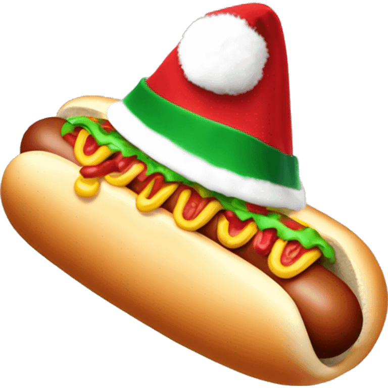 Hot dog with Christmas hat emoji