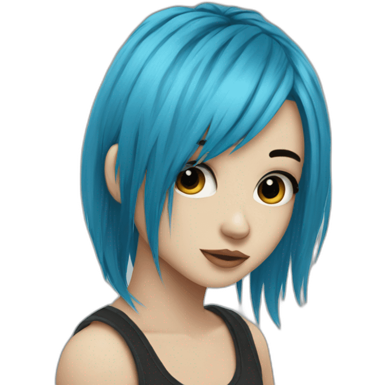 Cute Emo girl long choppy blue hair side bangs emoji