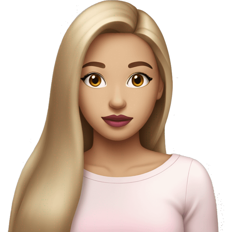 make a very beautiful girl with light brown straight hair big lips with pink lip gloss and white top emoji