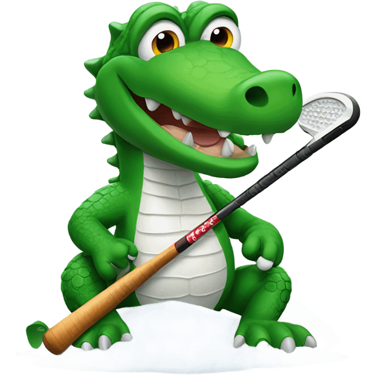 Alligator with snow on it and add golf club in mouth emoji