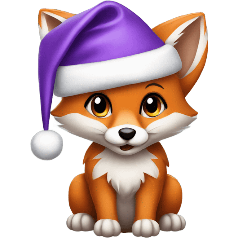 Baby Fox wearing purple Santa hat emoji