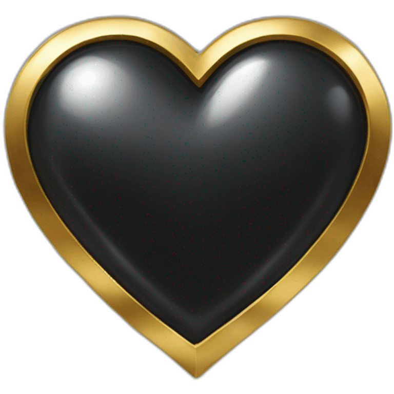 black shiny steel metal heart with gold border emoji