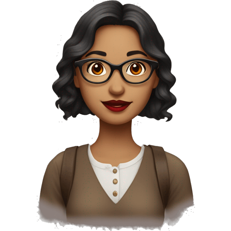 A indien beautiful girl with dark Brown hair with glasses and red lipstick emoji