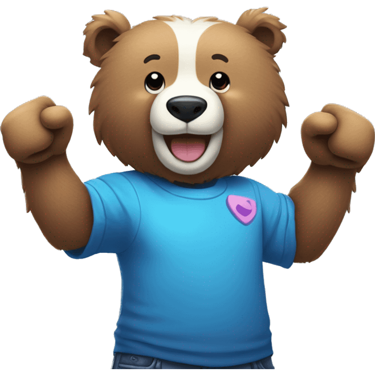 Colorful blue bear who’s very happy and holding a ps5 controller in one hand and giving a fist bump with the other.  emoji