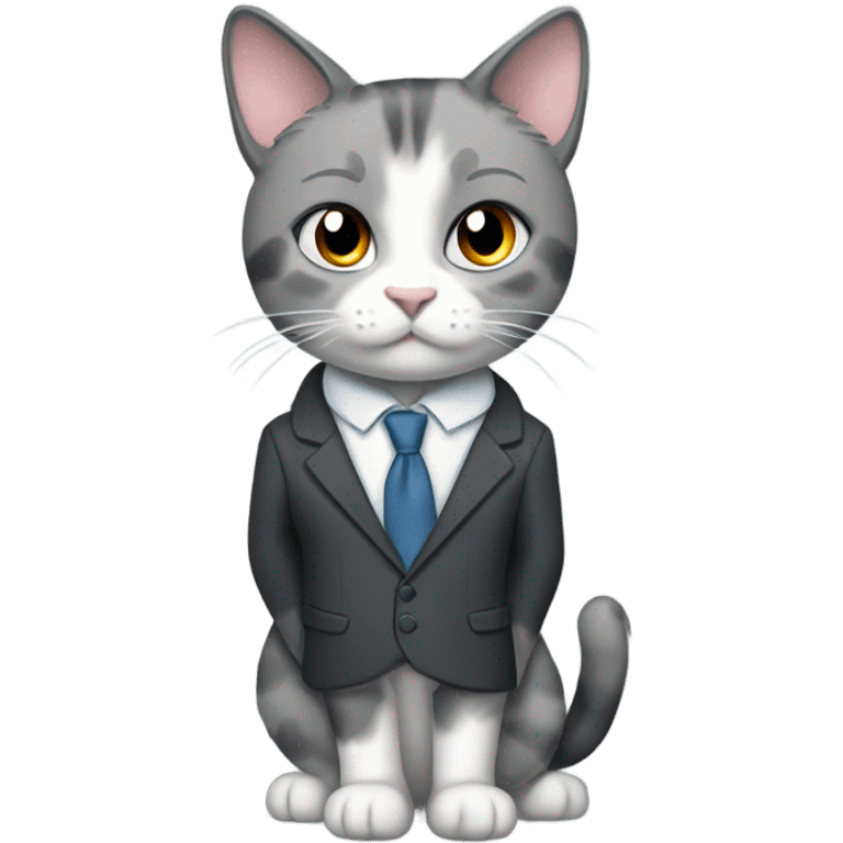 Create me a grey calico cat with a suit  emoji