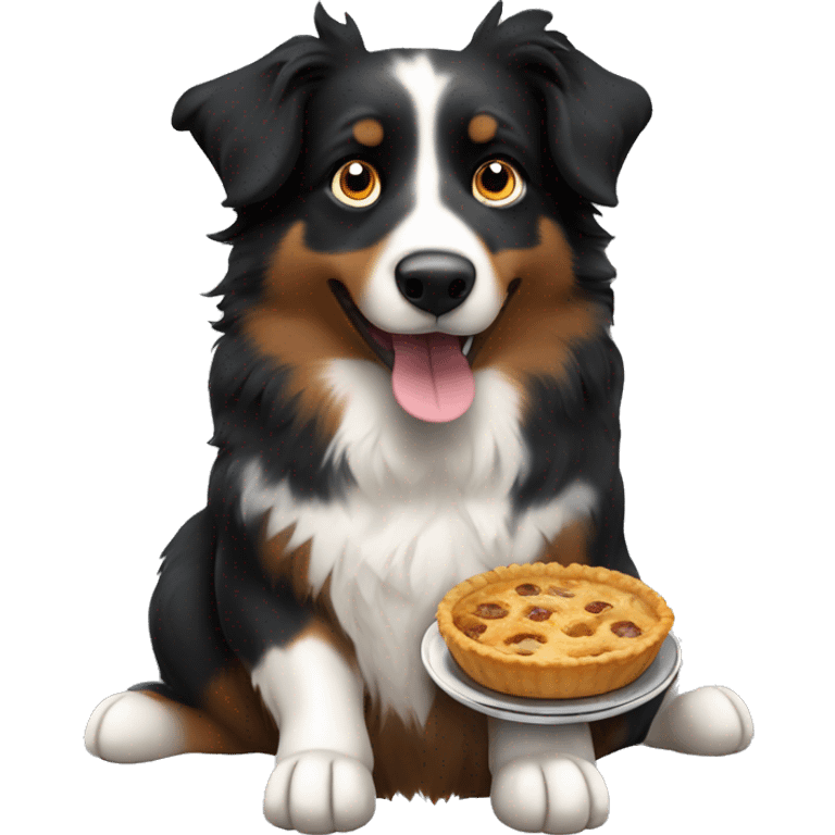 Small black australian shepherd dog eating pie  emoji