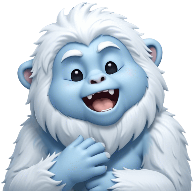 Cinematic Cute Yawning Yeti Portrait Emoji, with a charming, fluffy, snow-dusted figure in gentle whites and cool blues, head tilting back in a wide, endearing yawn with softly closed, peaceful eyes and a content little smile, simplified yet irresistibly adorable, highly detailed with a soft, frosty glow and outline capturing the serene slumber of a yeti! emoji