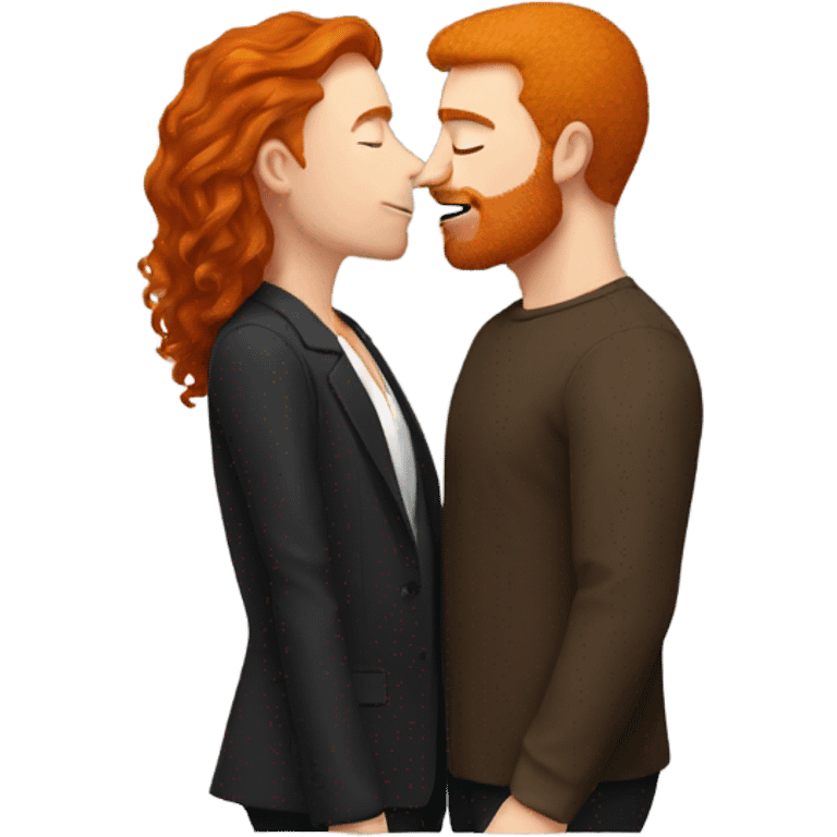 Ginger man kissing brunette man emoji