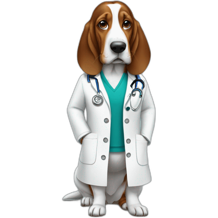 female Basset-Hound using a doctor coat emoji