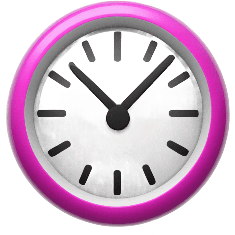 A fucsia alarm clock with black eyes and a white dial for a face emoji