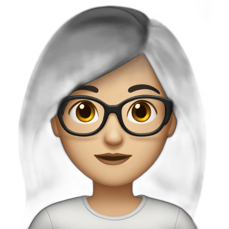 generate emoji unrussian girl with long black hair, glasses, dark-black hair, brown eyes emoji