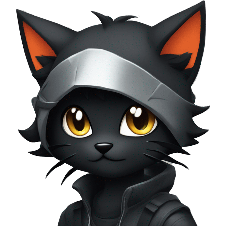 Edgy Shy Anthro Ninja boyish cool pretty dark black Litten-Pokémon-cat-fursona-animal techwear emoji