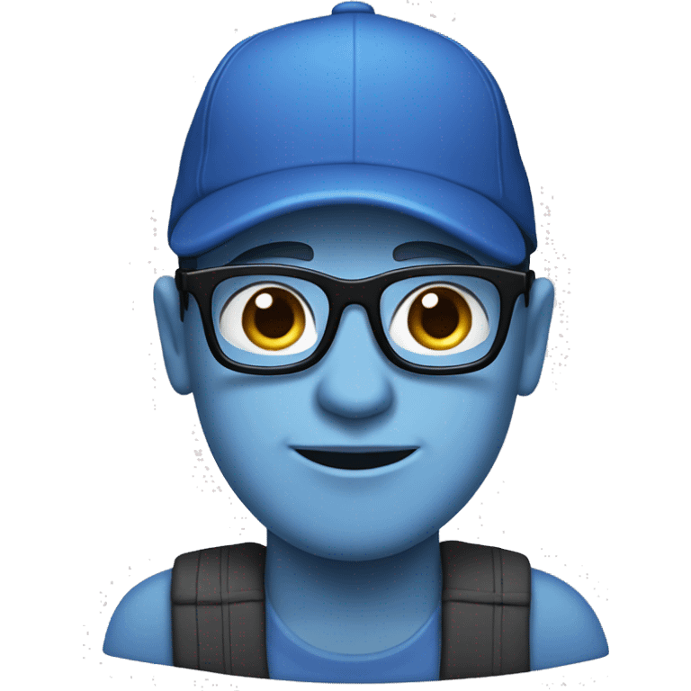 A man wearing a blue cap with 'P' on it and black glasses, white skin emoji