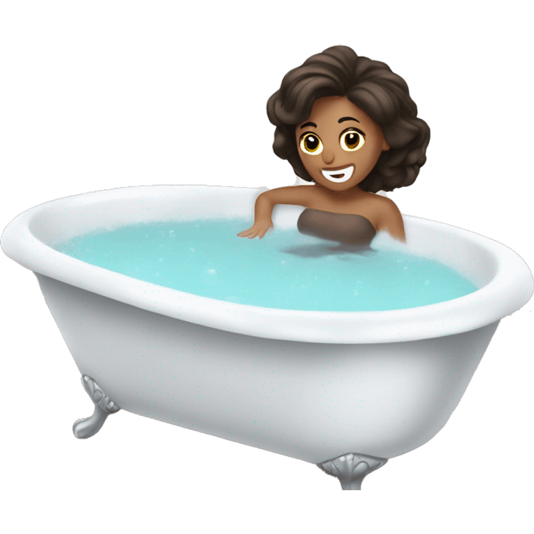 Brunette Woman taking a bubble bath in big bathtub emoji