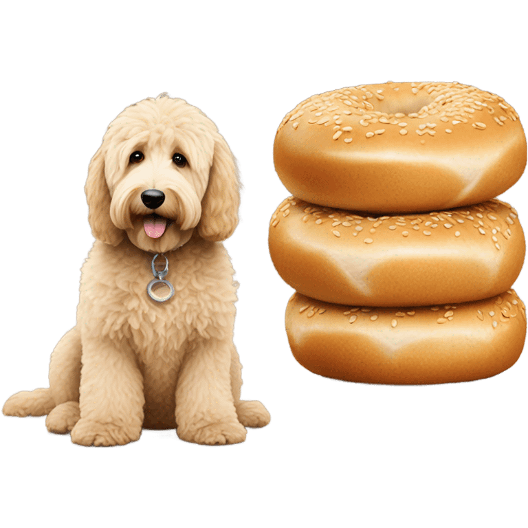 Golden doodle with a bagel emoji