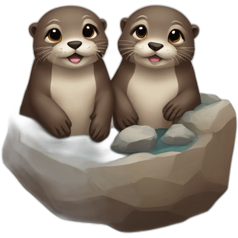 Cute otters holding a rock emoji