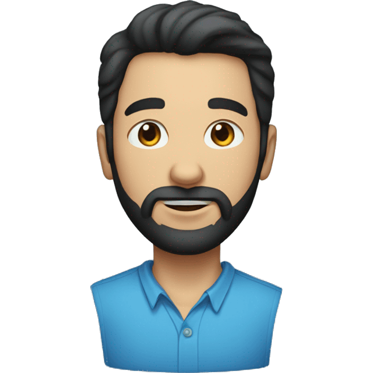 A young aged man with beard and black hair, blue collar shirt showing three emoji