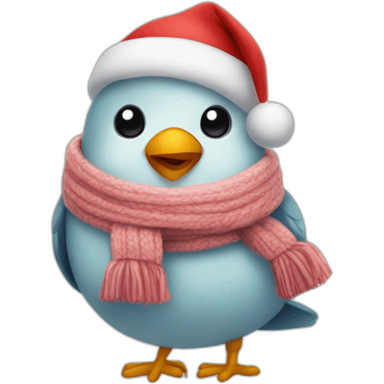 cute Fat Bird Santa wearing scarf emoji